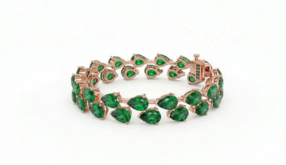 Rose gold pear cut moissanite diamond tennis bracelet featuring sparkling stones and delicate design, perfect for bridal or wedding jewelry.