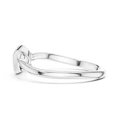 Riora infinity knot moissanite diamond ring with dainty minimalist design, perfect as a stackable promise or gift jewelry.