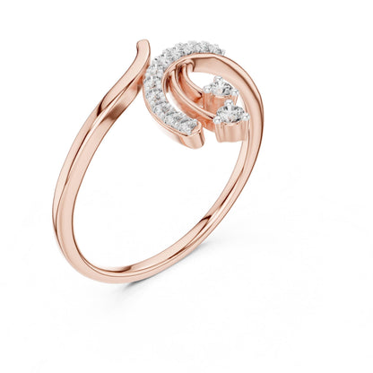 Riora moissanite curved diamond ring in gold, rose gold, and silver, featuring minimalist stacking design for engagement or jewelry.