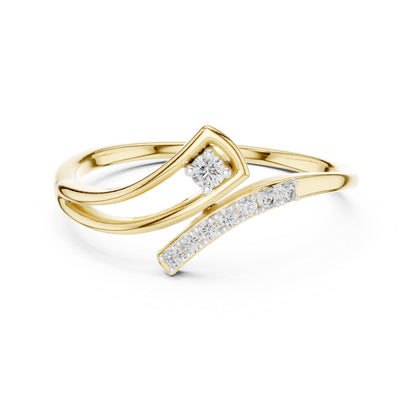 Riora Moissanite Wave Ring with curved open design in silver, gold, and rose gold featuring minimalist diamond-style accents.