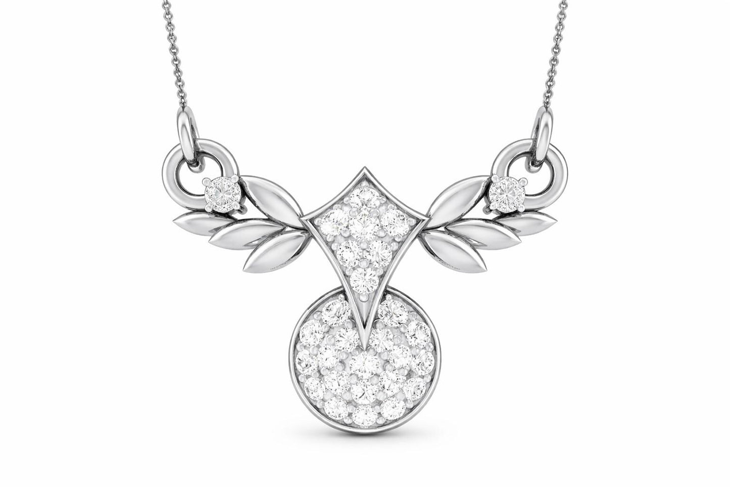 Rose gold moissanite leaf pendant necklace with dainty design, featuring a diamond-look gemstone, perfect for bridal jewelry or gift.