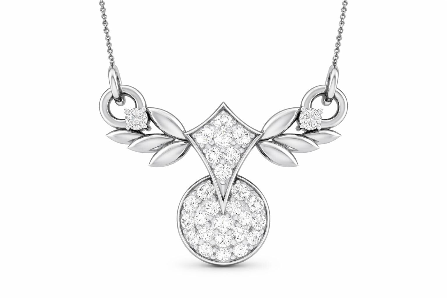 Rose gold moissanite leaf pendant necklace with dainty design, featuring a diamond-look gemstone, perfect for bridal jewelry or gift.