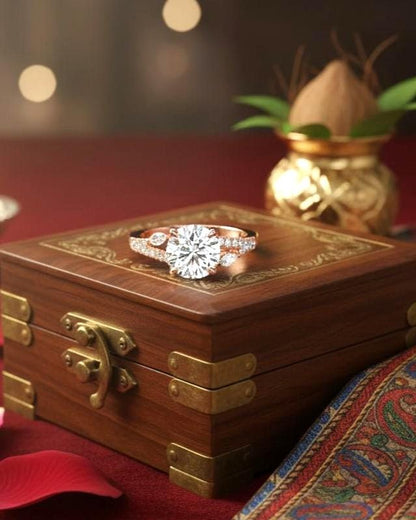 Riora luxury engagement ring in rose gold and silver with elegant design, nickel-free bridal jewelry for romantic promises