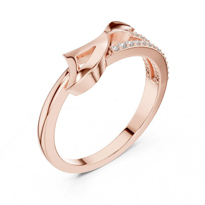Riora gold rose infinity twist moissanite diamond ring with minimalist promise design, stackable wedding band, dainty and elegant.