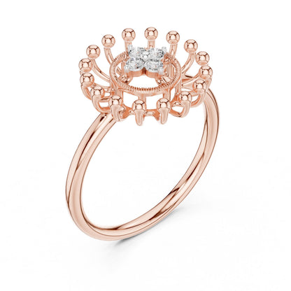 Riora Moissanite sunburst halo ring in rose gold with vintage celestial design, suitable for engagement or wedding jewelry