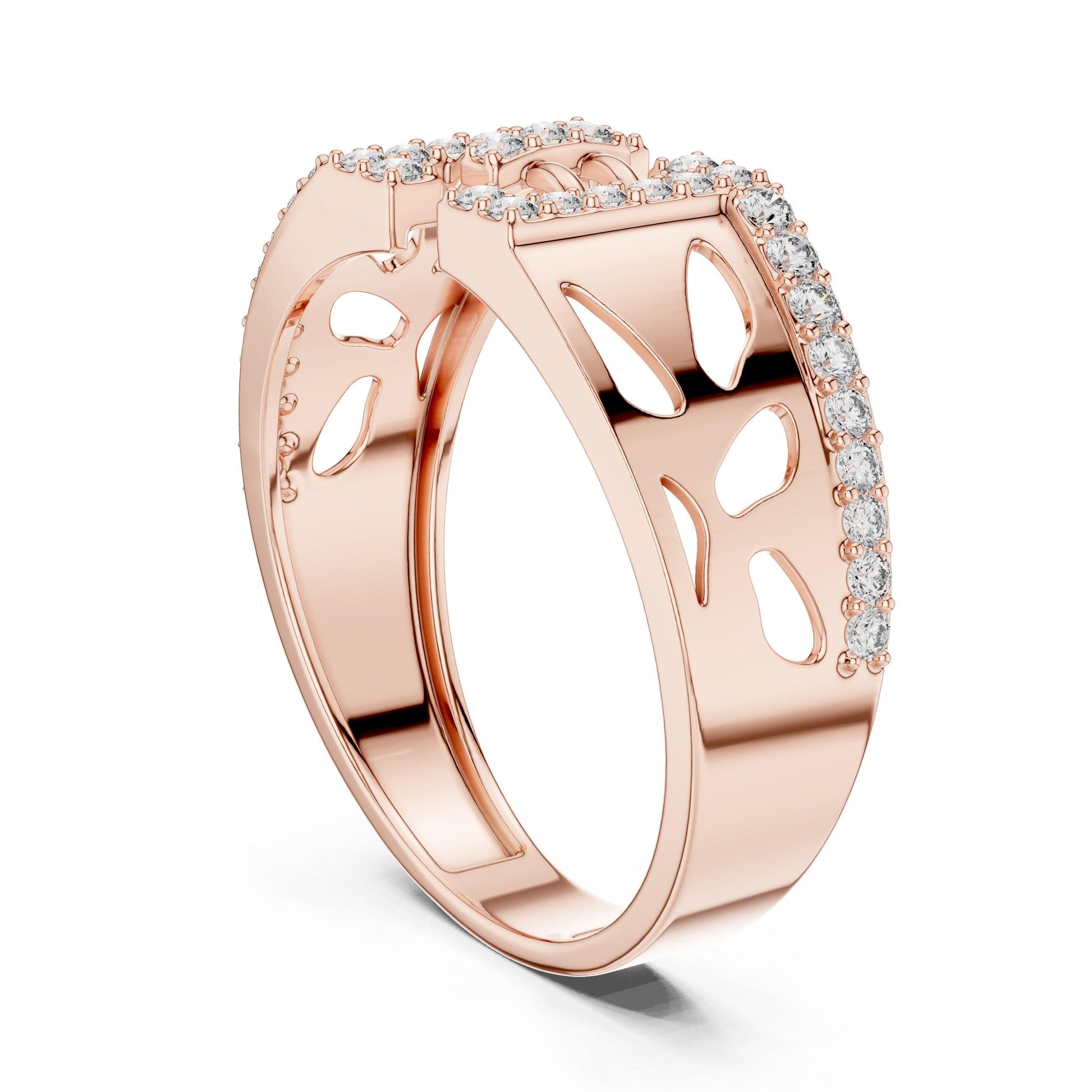 Riora luxury CZ panel ring with gold, rose, and silver tones, showcasing a hypoallergenic promise band for anniversary or Valentine gift