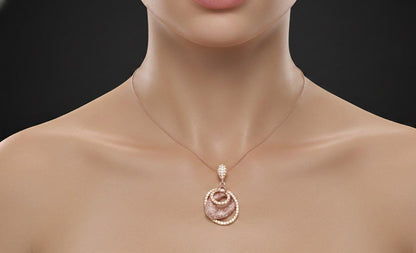 Moissanite Swirl Pendant Necklace, Rose Gold Silver, Adjustable Chain