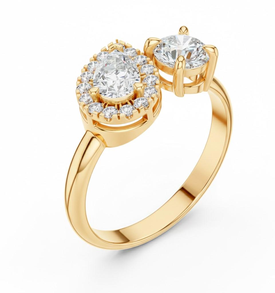 Two Stone CZ Ring | Pear & Round Halo | Gold, Rose Gold & Silver