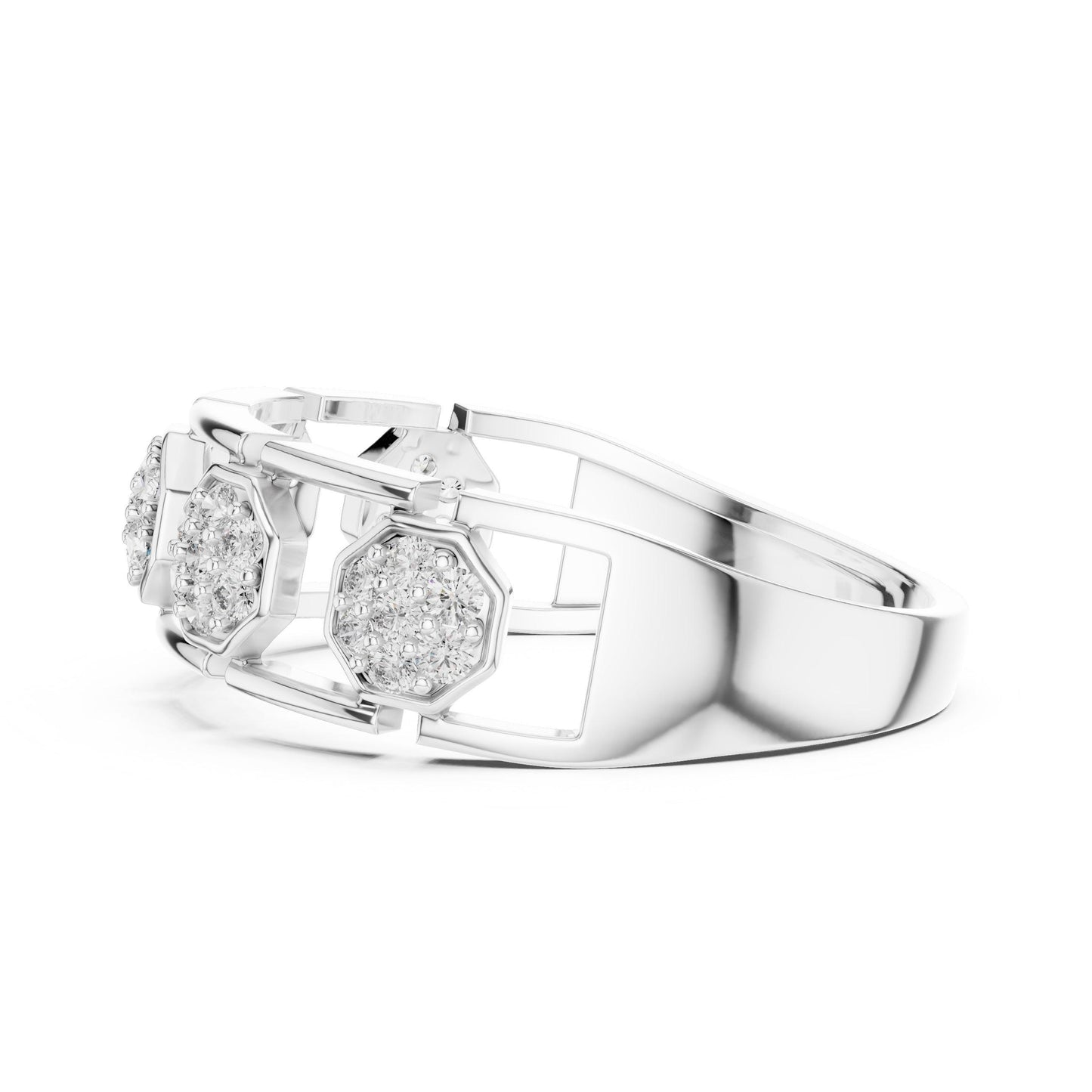 Riora cubic zirconia hexagon band ring for women in gold, rose gold, silver, size 5-11, perfect for weddings or promises.