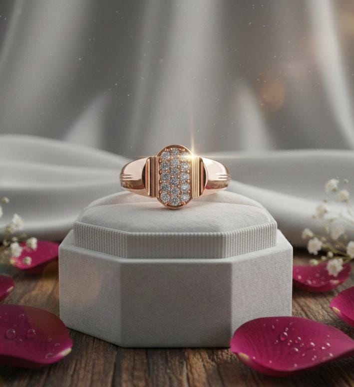Riora luxury moissanite diamond statement ring in rose gold with bold design, perfect for cocktail or wedding jewelry.