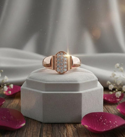 Riora luxury moissanite diamond statement ring in rose gold with bold design, perfect for cocktail or wedding jewelry.