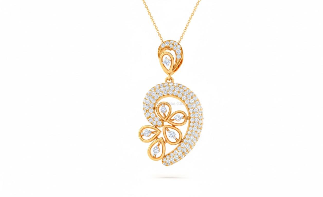 Floral Pendant Necklace, Rose Gold Silver Adjustable Chain Moissanite