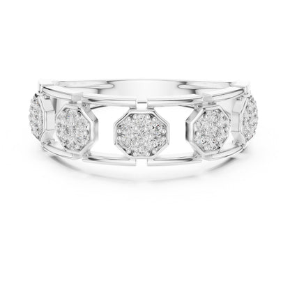 Riora cubic zirconia hexagon band ring for women in gold, rose gold, or silver, size 5-11, wedding and promise jewelry.