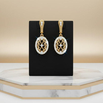Moissanite Oval Drop Stud Earrings | Hypoallergenic Filigree Dangle Earrings | Gold, Rose Gold & Silver | Riora