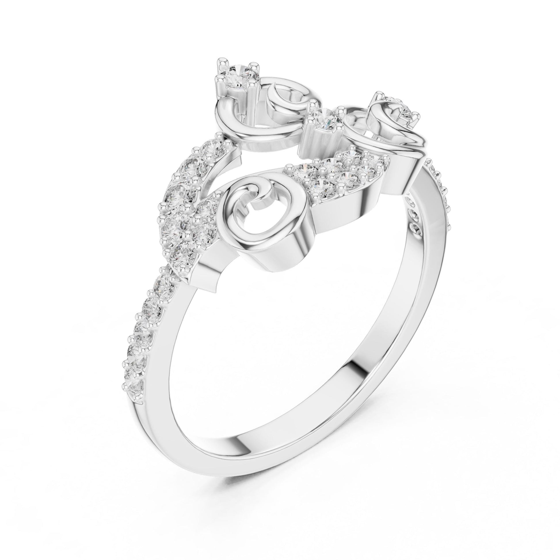 Rose gold swirl moissanite diamond ring for women, featuring an elegant twisted band design by Riora.