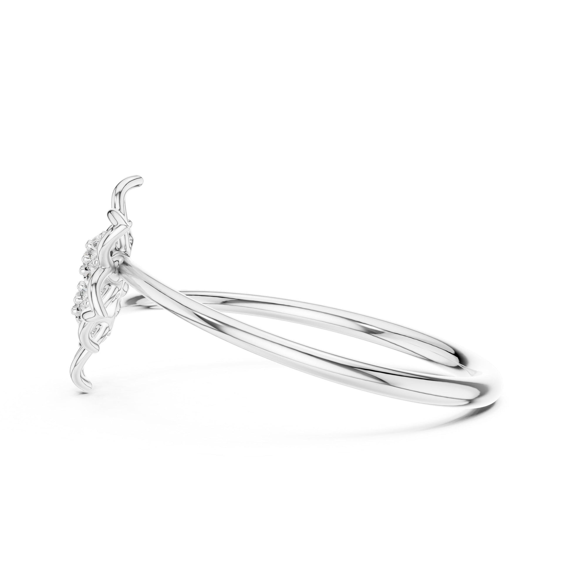 Riora double flower moissanite diamond ring in rose silver with floral vintage design, bridal promise band, elegant jewelry.