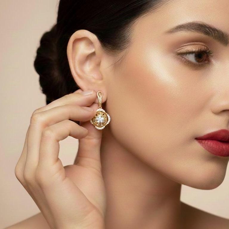 Moissanite Floral Drop Stud Earrings | Hypoallergenic Dangle Studs | Gold, Rose Gold & Silver | Riora