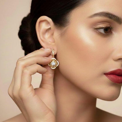 Moissanite Floral Drop Stud Earrings | Hypoallergenic Dangle Studs | Gold, Rose Gold & Silver | Riora