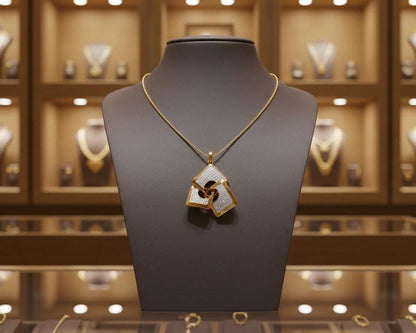 Moissanite Geometric Pendant Gold Rose Silver Statement Jewelry, Hypoallergenic Necklace Modern Luxury Chain