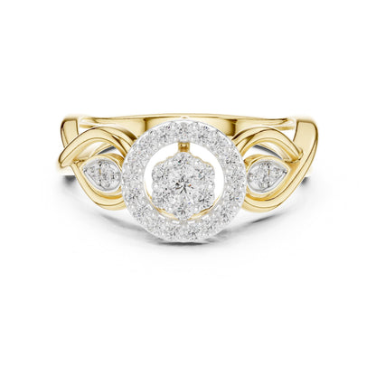 Silver Halo CZ engagement ring with floral cluster design, featuring a promise band and statement jewelry style for women by Riora.