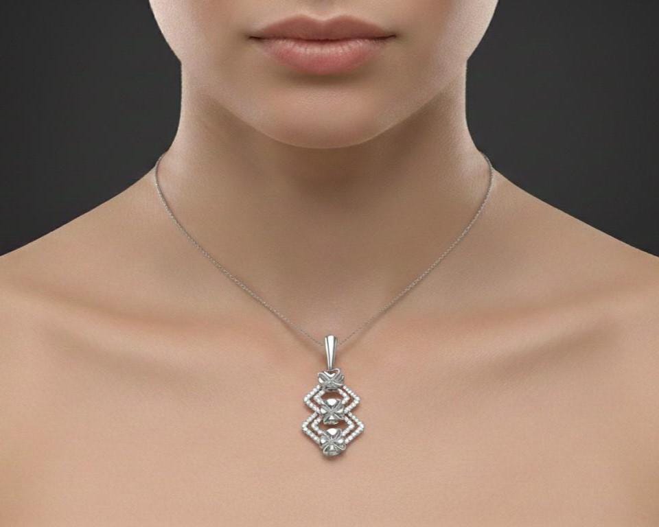 Moissanite Clover Pendant  Gold Rose Silver Floral Diamond Look Jewelry,  Elegant Everyday Necklace