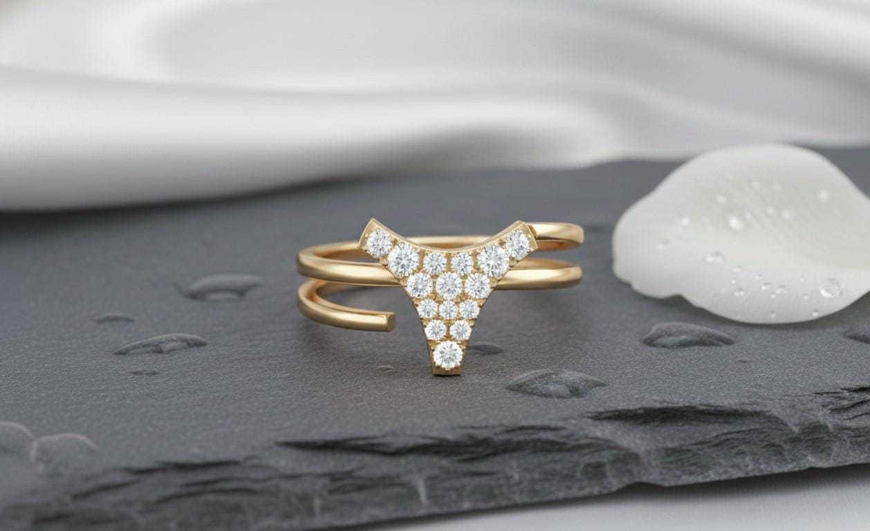 Moissanite V Ring – Adjustable Open Wrap Hypoallergenic Ring with Diamond-Like Sparkle
