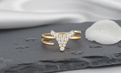 Moissanite V Ring – Adjustable Open Wrap Hypoallergenic Ring with Diamond-Like Sparkle