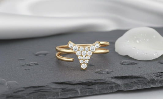 Moissanite V Ring – Adjustable Open Wrap Hypoallergenic Ring with Diamond-Like Sparkle