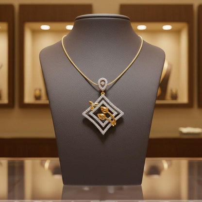 Moissanite Diamond Pendant Necklace, Gold Rose Silver Floral Geometric Charm  Chain Gift for Her