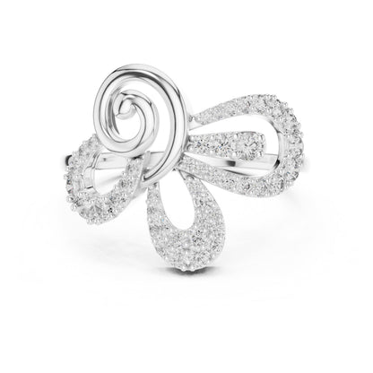 Riora gold dainty promise band ring with elegant bow knot design and sparkling moissanite diamonds, minimalist bridal jewelry