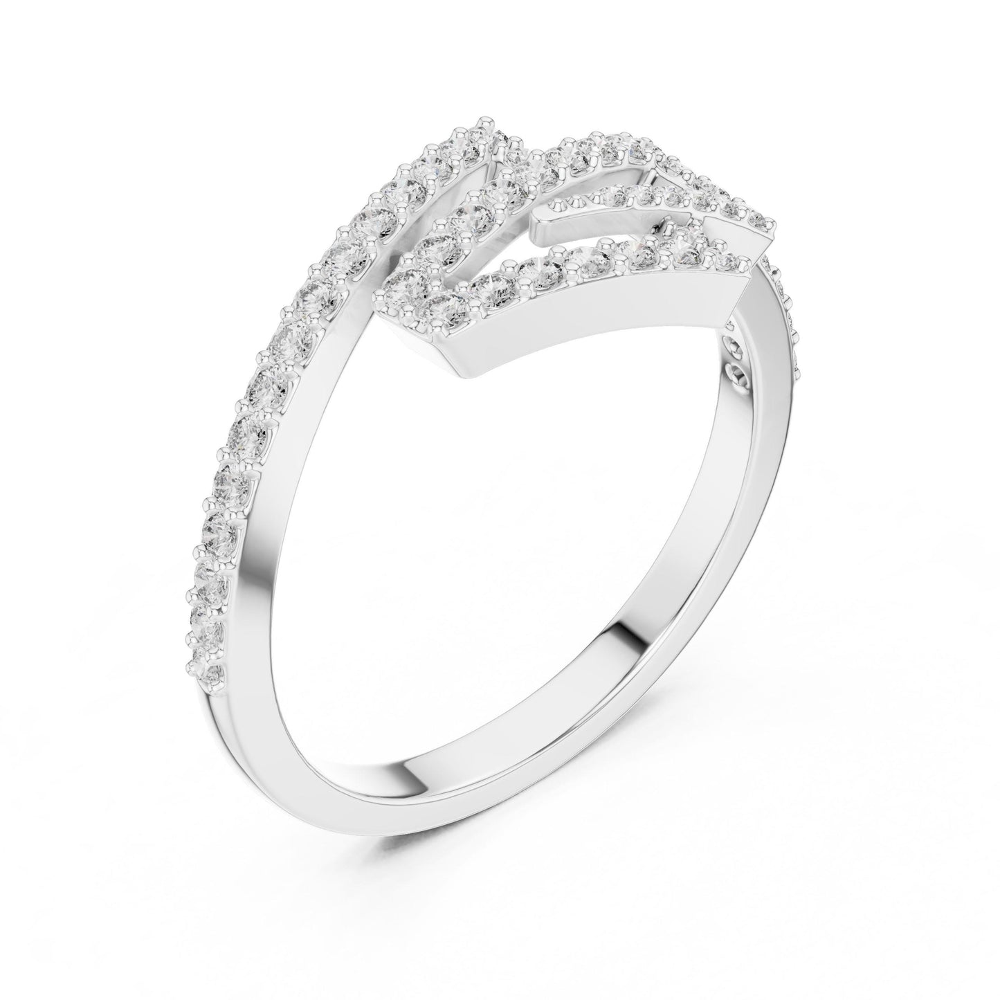 Riora Zigzag Moissanite diamond ring with geometric wrap band, minimalist modern jewelry for stackable wedding or gift use