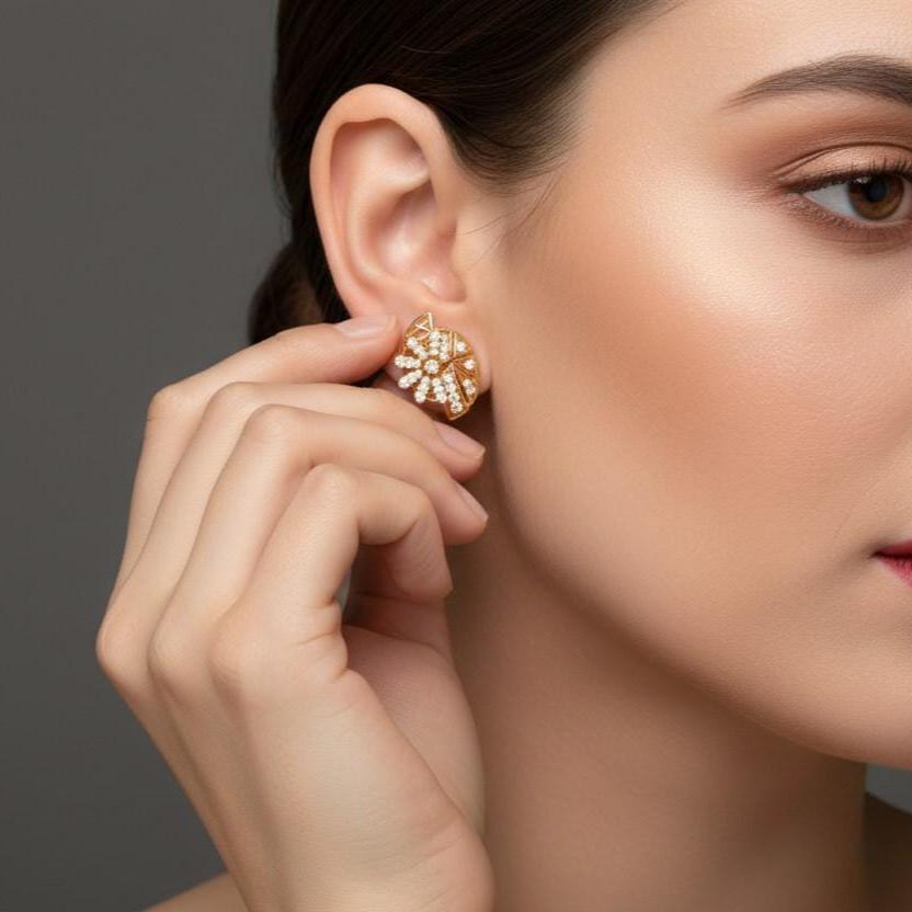 Moissanite Floral Stud Earrings for Women | Gold, Rose Gold & Silver | Bridal & Valentine Gift
