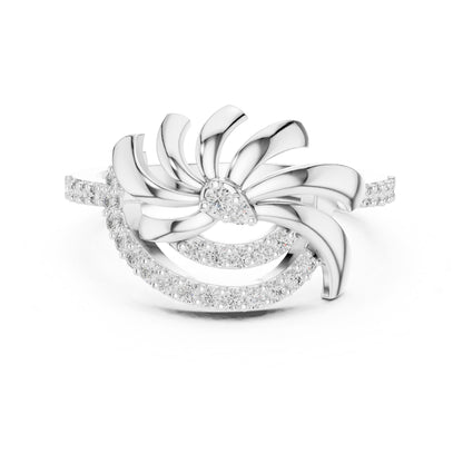 Rose gold floral swirl moissanite diamond ring with vintage leaf design, perfect for engagement or promise occasions.