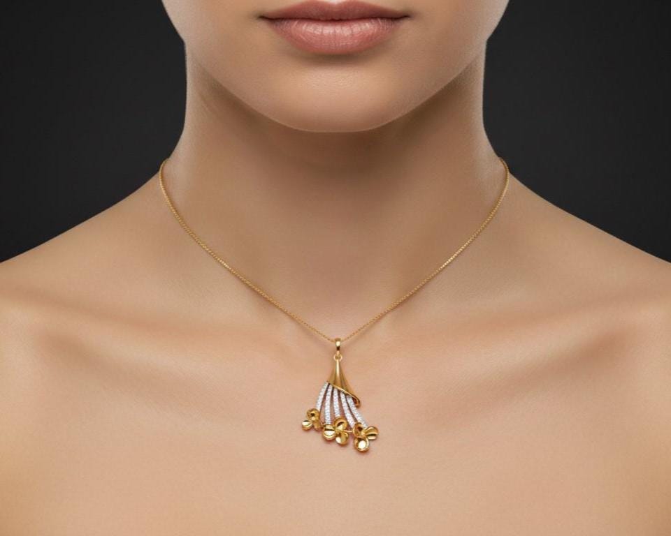 Flower Pendant Necklace, Gold Rose Silver Chain, Elegant Bridal Gift, Minimal Sparkle Jewelry