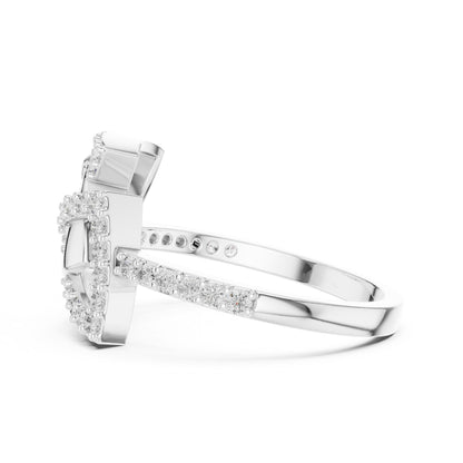 Riora geometric moissanite diamond statement ring in rose gold with bold, modern minimalist design and unique geometric details.