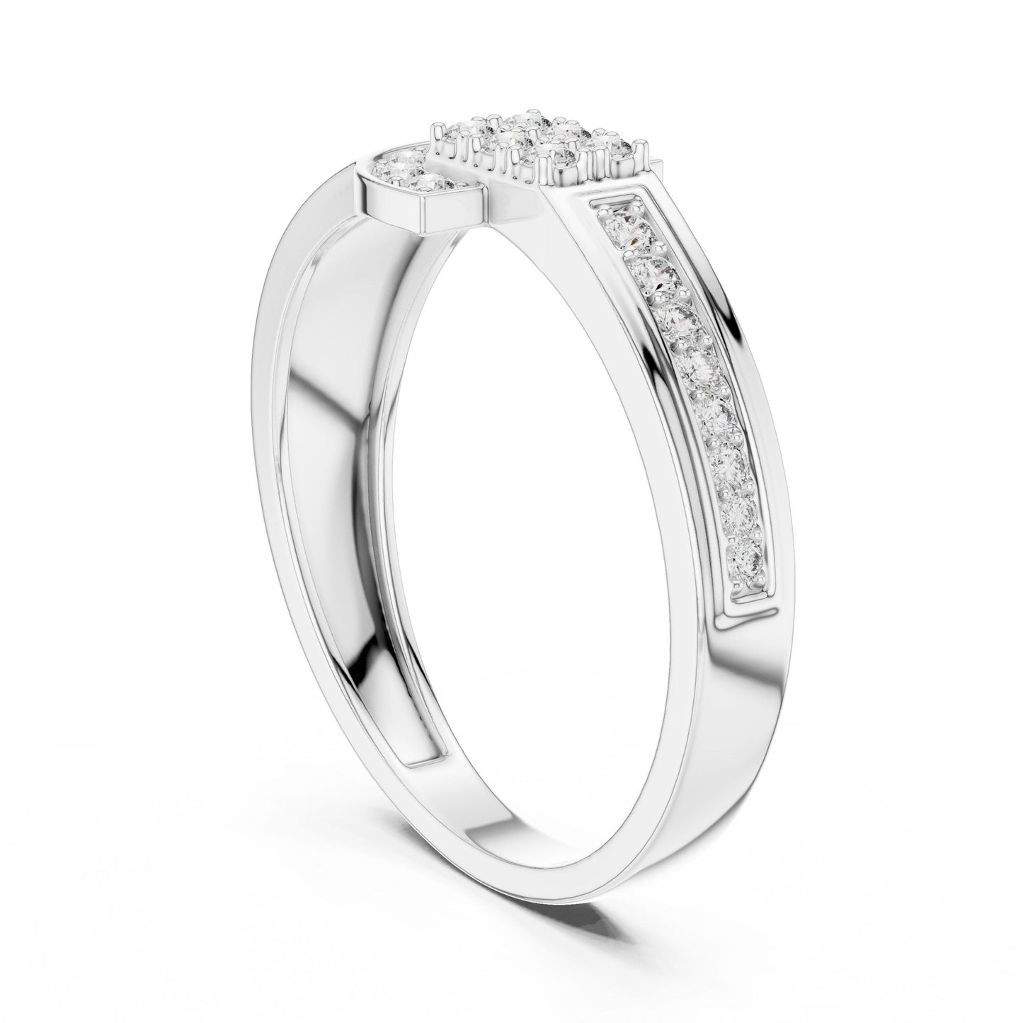 Silver moissanite diamond buckle ring by Riora featuring a minimalist, elegant design perfect for bridal or statement jewelry.