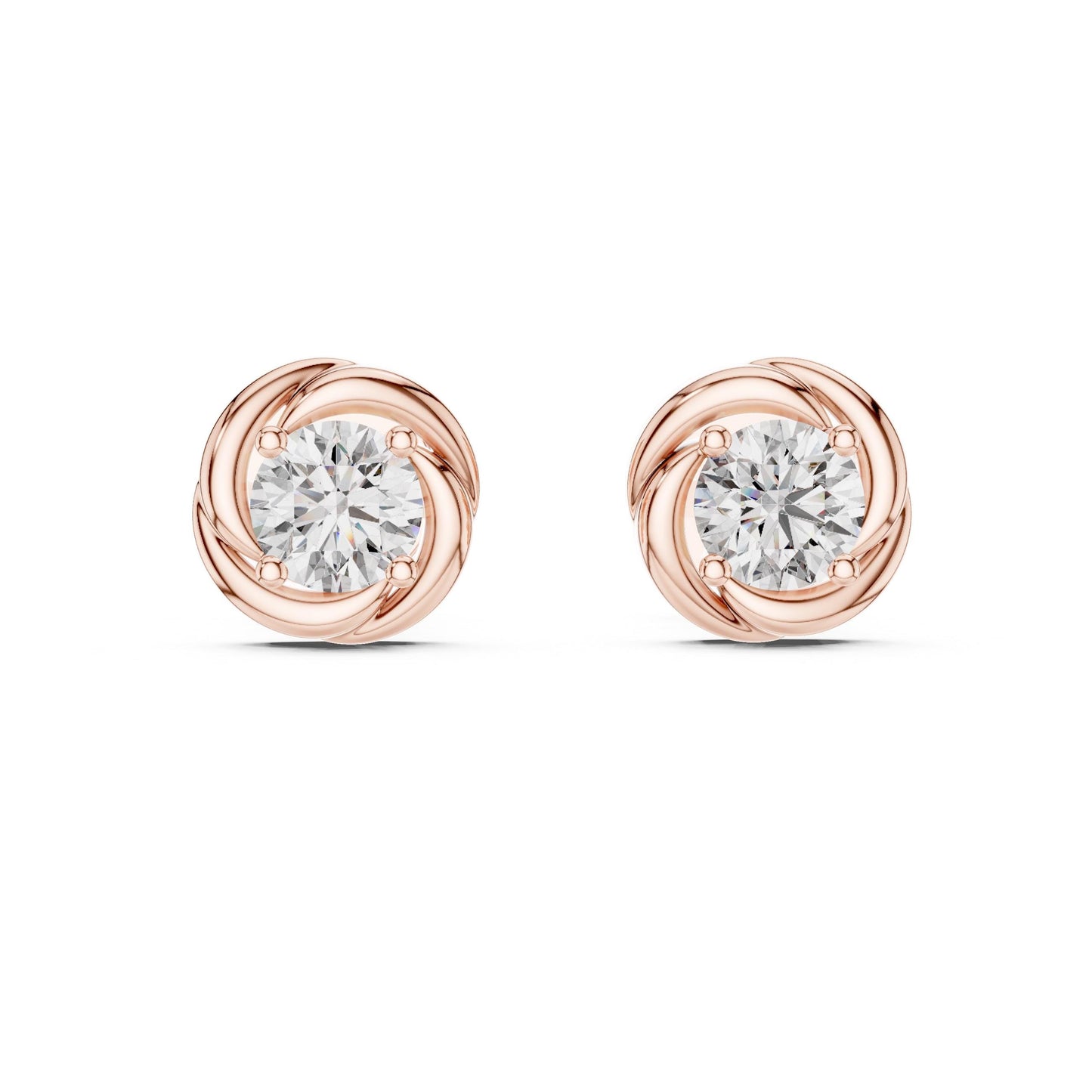 Riora moissanite diamond stud earrings in rose gold and silver, minimalist bridal jewelry with tiny sparkling stones.