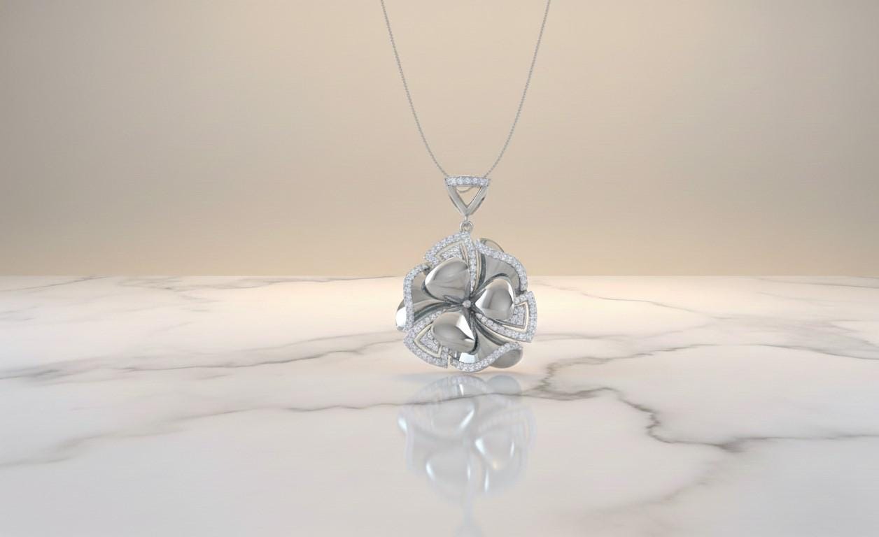 Moissanite Floral Pendant | Rose Gold Non Tarnish Hypoallergenic Necklace | Valentine Gift for Her