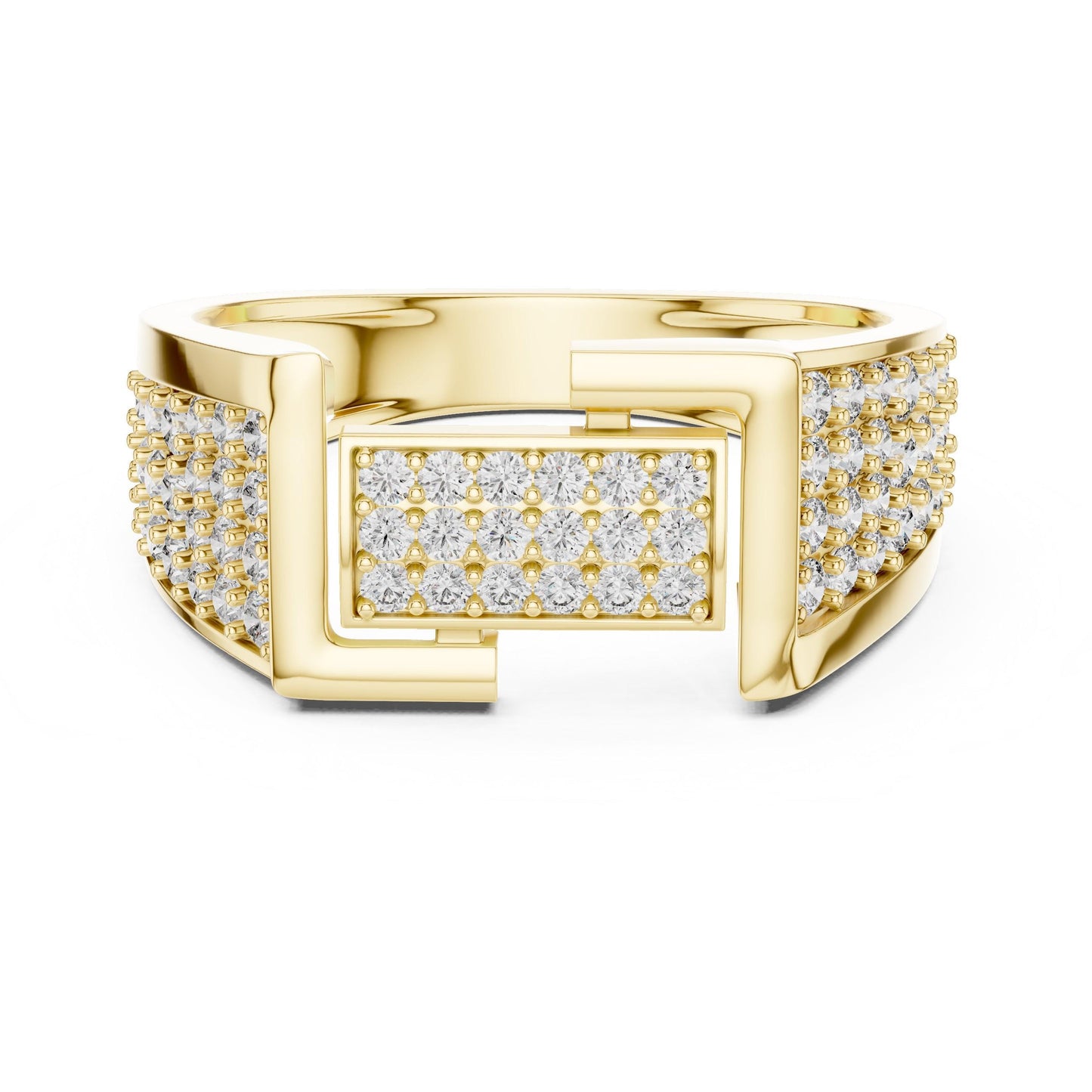 Riora geometric cubic zirconia wide gold rose band ring with luxury statement design, ideal for wedding, promise, or anniversary gift.