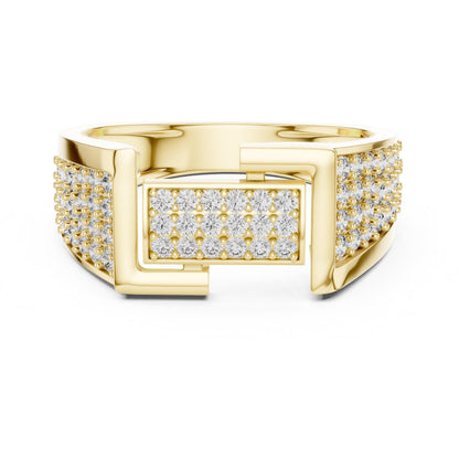 Riora geometric cubic zirconia wide gold rose band ring with luxury statement design, ideal for wedding, promise, or anniversary gift.