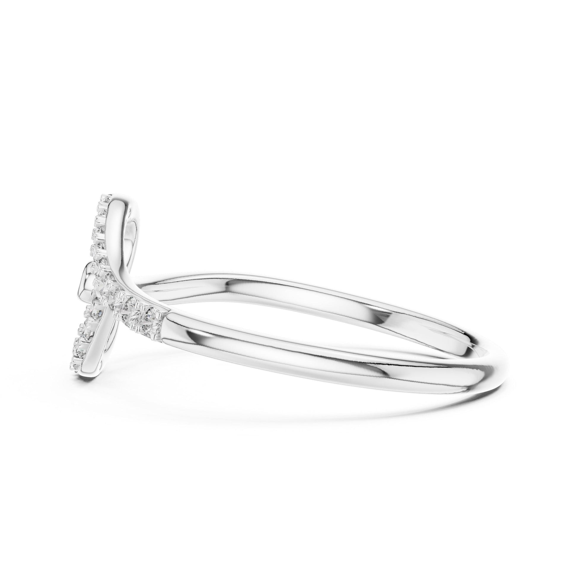 Riora moissanite heart ring with curved diamond promise band in rose gold and silver, minimalist romantic jewelry design