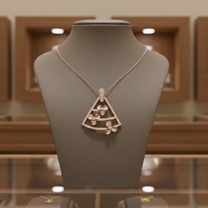 Moissanite Triangle Pendant Necklace in Gold Rose Silver | Floral Geometric Charm | 22in Adjustable Chain