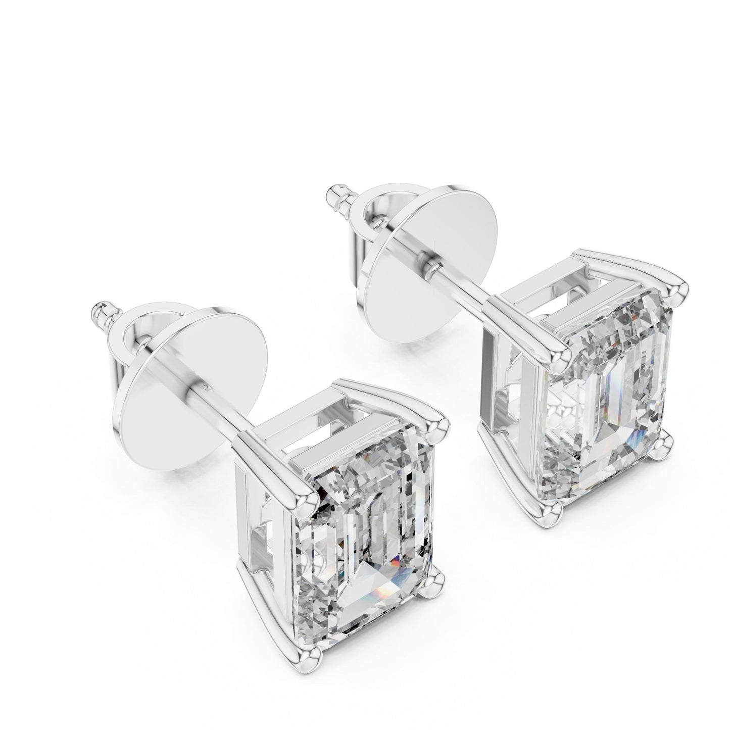 Riora emerald cut moissanite diamond stud earrings, 7.5x5.5mm, minimalist bridal jewelry for wedding or everyday luxury.