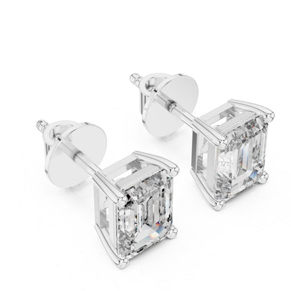 Riora emerald cut moissanite diamond stud earrings, 7.5x5.5mm, minimalist bridal jewelry for wedding or everyday luxury.