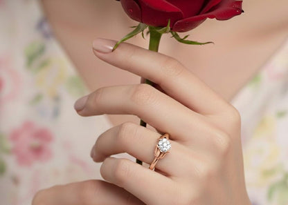 Moissanite Flower Ring | Rose Gold Silver Hypoallergenic Engagement & Promise Ring for Women