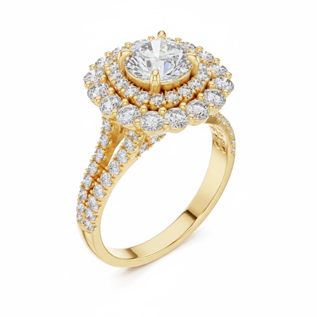 Luxury Halo Engagement Ring | Cubic Zirconia | Gold, Rose Gold & Silver
