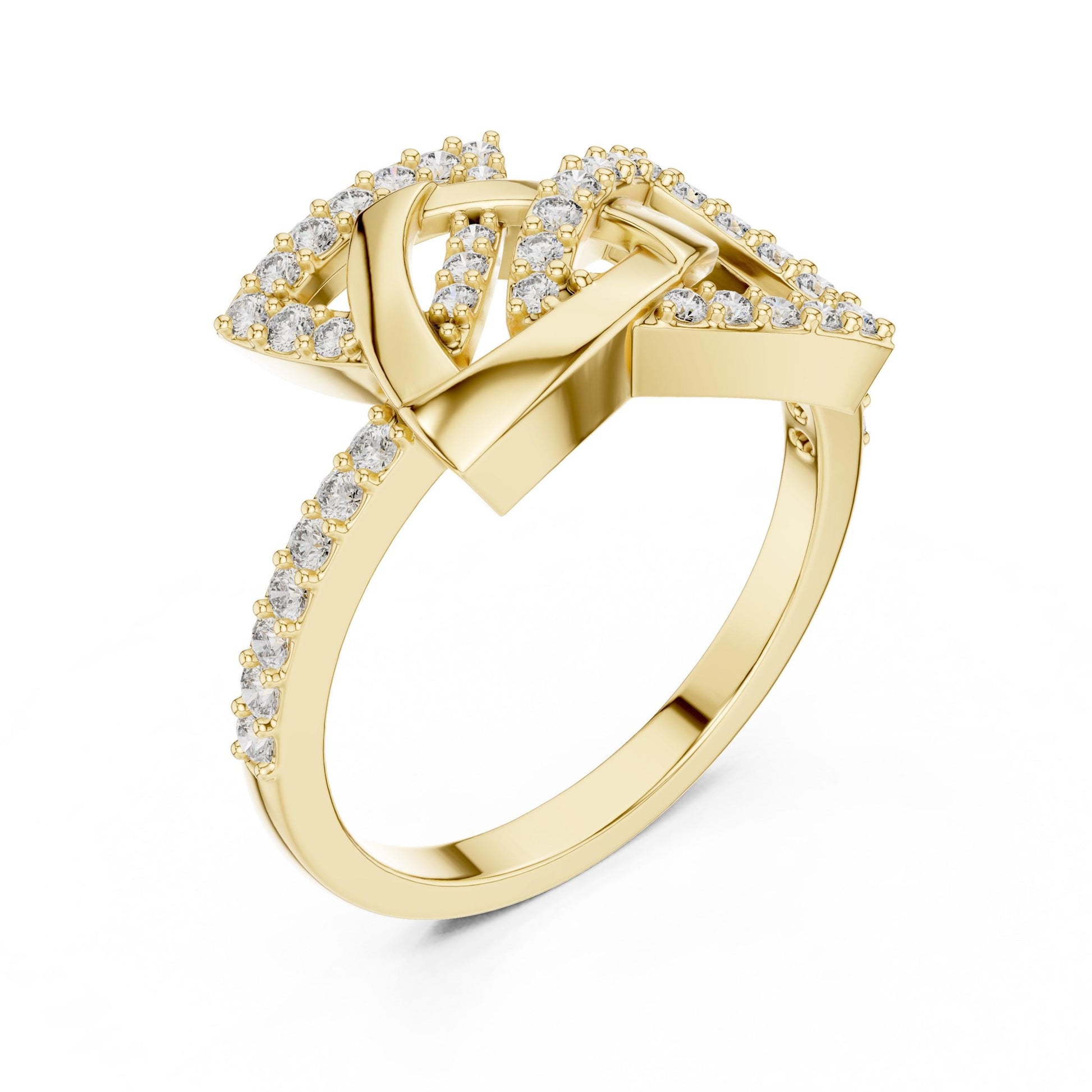 Rose gold geometric moissanite diamond statement ring with modern minimalist design by Riora, featuring bold, unique jewelry craftsmanship.