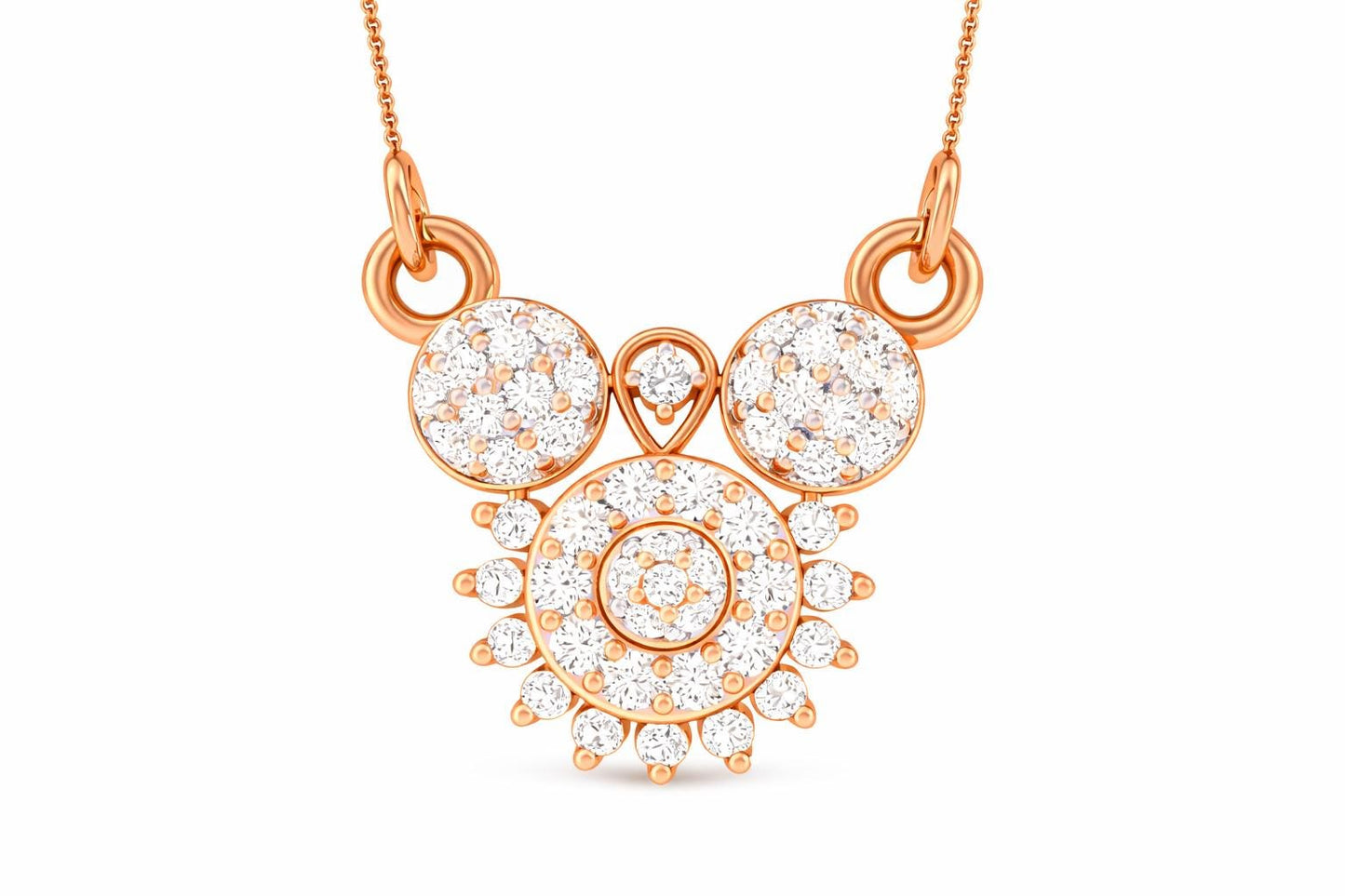 Riora moissanite statement bridal necklace with gold pendant, rose gold accents, and silver diamond look jewelry for weddings