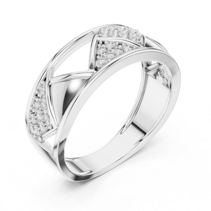 Riora luxury geometric CZ band ring in gold and silver, hypoallergenic nickel-free wedding or anniversary jewelry for women