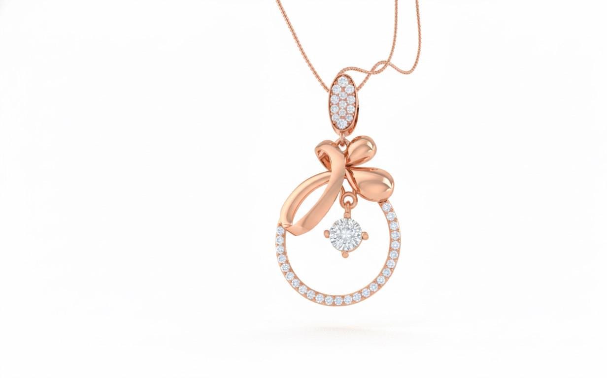 Silver Bow Pendant  Rose Gold Circle, Adjustable Chain Moissanite Necklace